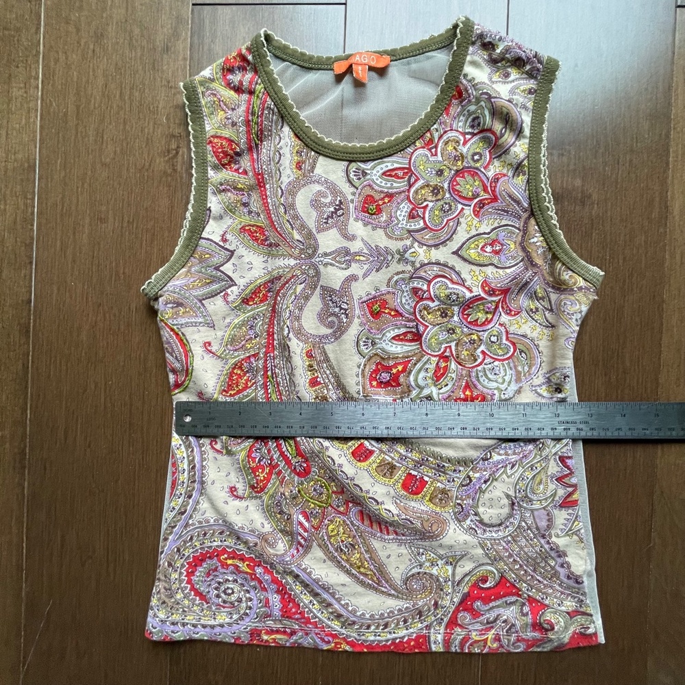 Beaded Sheer Naked Back Sleeveless Top Paisley Jewel Tones